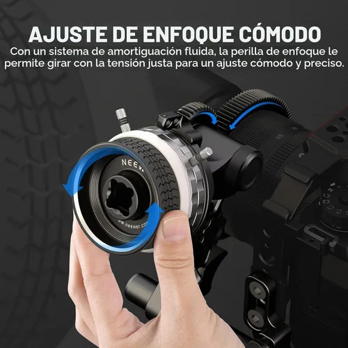 Vista 4 de NEEWER Mini enfoque de seguimiento con paradas A/B, anillo de engranaje de lente, varilla de 0.591 in y abrazadera de varilla para cámara de cine