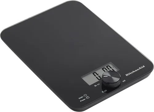 Vista 6 de KitchenAid KQ914BA - Báscula digital de cocina y alimentos con superficie de vidrio, capacidad de 5 kg, mide ingredientes líquidos y secos, botón