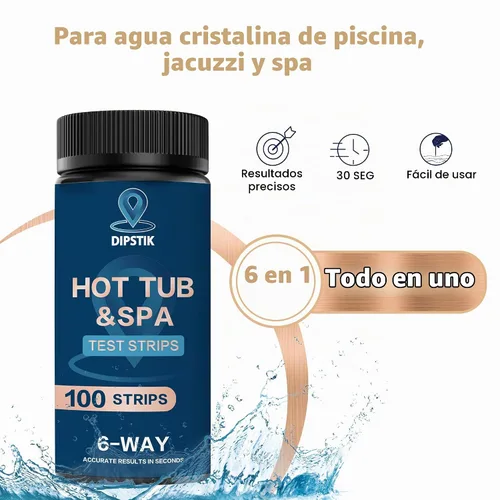 Vista 3 de Dipstik - Tiras de prueba para piscina y spa, prueba de agua 6 en 1 para pH, dureza, bromo, cloro, 100