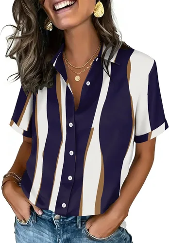 Vista 12 de Zeagoo Camisas con botones para mujer, de manga corta, cuello en V, elegantes y casuales