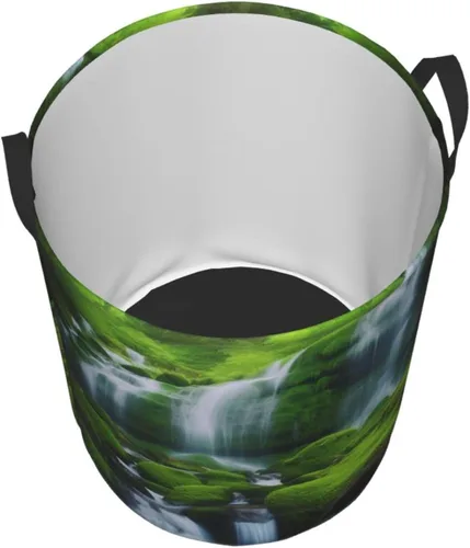 Vista 3 de Waterfall Green print Circular Hamper Waterproof Storage Bin Organizer Basket Laundry Hamper With Handles For Clothes Toys Small