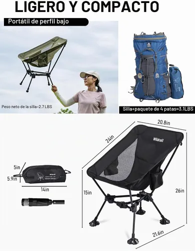 Vista 3 de WildCall Silla de camping plegable ligera, silla antihundimiento
