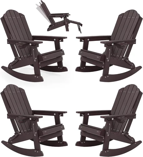 Vista 8 de LUE BONA HDPE 5-in-1 Folding Adirondack Rocking Chair, Black