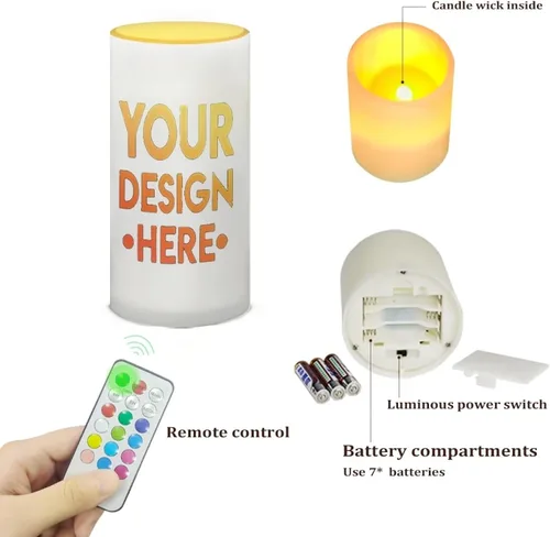 Vista 2 de Velas LED sin llama personalizadas que funcionan con pilas con temporizador remoto que cambia de color, personaliza fotos y texto, hazlo tú mismo tu