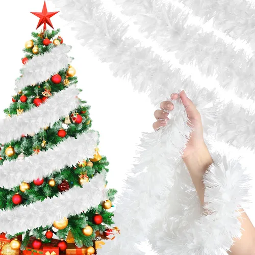 Vista 9 de WILLBOND - Guirnalda de oropel de Navidad de 26,2 pies, guirnalda de oropel metálico con purpurina, guirnalda colgante para árbol de Navidad