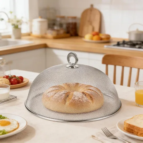 Vista 2 de Cubierta de malla metálica para alimentos, sombrilla de acero inoxidable, cubierta de comida de picnic al aire libre, red para mantener fuera