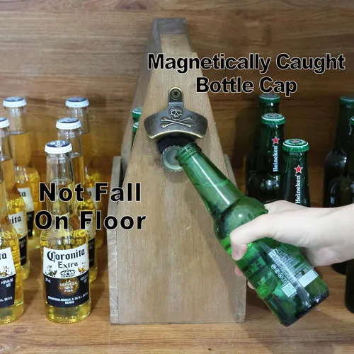 Vista 3 de Abridor magnético de tapa de botella de cola montado en la pared cráneo retro Imanes potentes incrustados, Rustpoof, con scres, colgante de pared