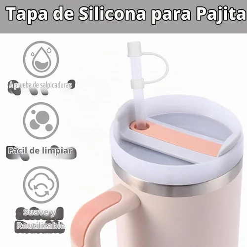 Vista 3 de 6 piezas de cubiertas de pajita de silicona con tapa compatible con vaso Stanley de 30-40 oz con mango, tapa de 10 mm, cubiertas de pajita a prueba