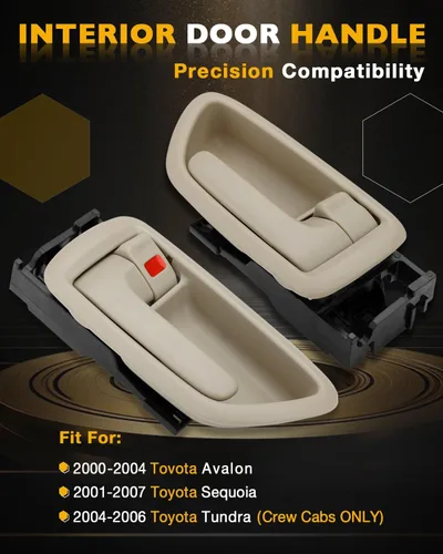 Vista 3 de Juego de manijas de puerta interior con bisel (4 unidades), compatible con Toyota Avalon Sequoia Tundra 2000-2007 (Crew Cabs), beige, delantero
