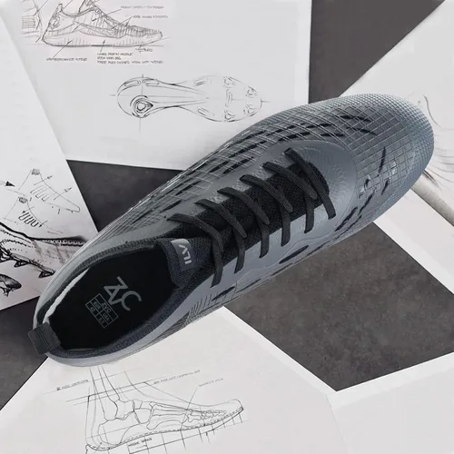 Vista 4 de ZVC Botines de fútbol para hombre, zapatos de fútbol para exteriores, interiores, para entrenamiento, para niños y niños grandes