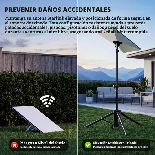 Vista 2 de Starlink - Soporte para trípode con base extragrande, Starlink Gen 3 con adaptador de tubo de ajuste de ángulo de inclinación de 90° y picos
