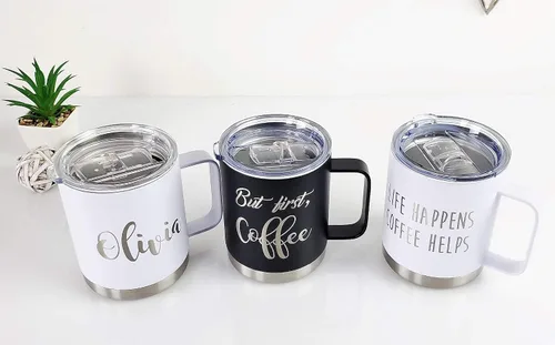 Vista 7 de Taza de café aislada personalizada con tapa, 12 onzas, personalizable con nombre o texto, taza de viaje personalizada