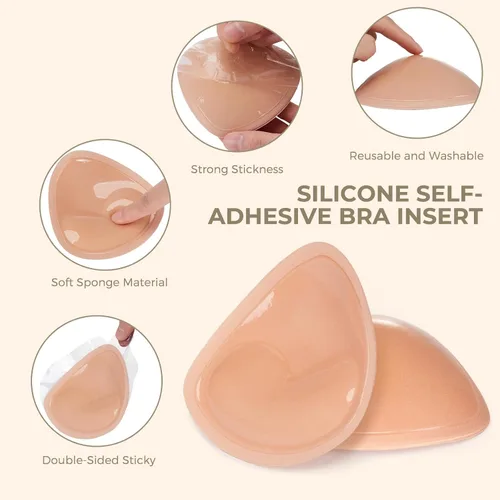 Vista 2 de SERMICLE Insertos adhesivos de doble cara para brasier, 1 par con brasier de realce no adhesivo, 1 par, inserto de almohadilla autoadhesiva