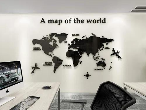 Vista 4 de Calcomanías de pared 3D, calcomanías de pared de mapa mundial para bricolaje, decoración de pared de mapa, para guardería, sala de estar Negro