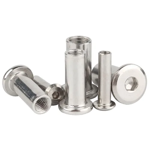 Vista 6 de 5 Uds. M5 x 0.236 in Tornillo hexagonal remache inserción tuerca 304 acero inoxidable cabeza plana barril tuercas rosca interna tuerca cilíndrica