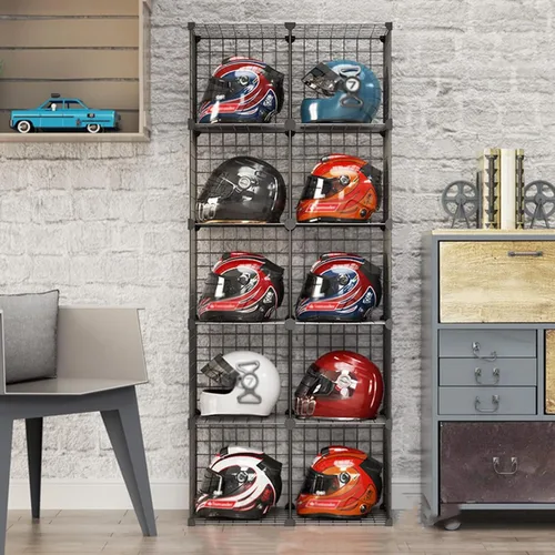 Vista 11 de Caja organizadora de sombreros, estante para casco de motocicleta montado en el piso, moderna tienda comercial al por menor vitrina