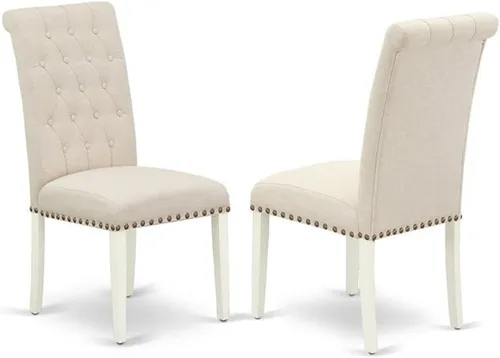 Vista 9 de East West Furniture BRP1T17 Bremond Parson - Juego de 2 sillas acolchadas de tela de lino color sable ligero con ribete de clavos, color negro