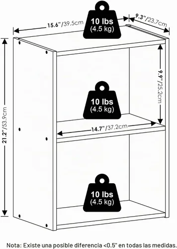 Vista 3 de Furinno LUDER - Estantería de libros, estantería moderna de 2 niveles, estantería abierta de 9 x 16 x 21, para sala de estar, dormitorio, oficina