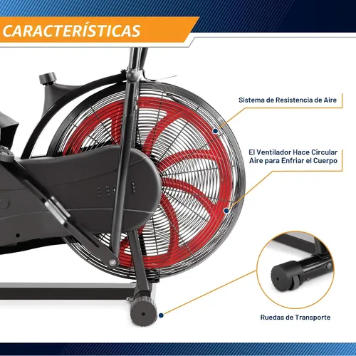 Vista 6 de Marcy Bicicleta fija de ejercicios con ventilador y resistencia de aire con manillares de doble acción