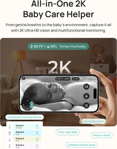 Vista 3 de Dr.Care LumiView Plus Smart WiFi Baby Monitor - Pantalla dividida 1080P de 5.5 pulgadas y cámara 2K, modo de privacidad, alertas de llanto