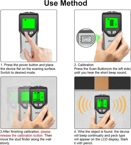 Vista 9 de Detector de Vigas Escáner de Pared - Herramienta Detector de Vigas 5 en 1 con Chip Inteligente y Pantalla LCD HD, Detector de Vigas Buscador