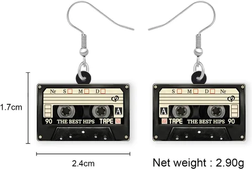Vista 5 de Pendientes de cinta de cassette vintage de acrílico de los años 80 y 90 años 90 retro para instrumentos musicales cuelgan joyería novedosa
