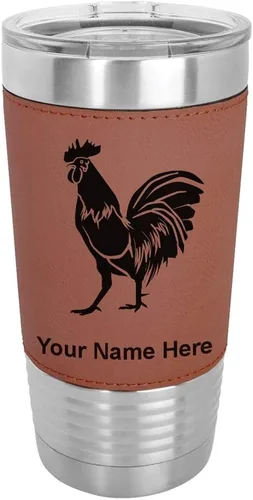 Vista 11 de LaserGram Vaso aislado al vacío de 20 onzas, gallo, grabado personalizado incluido (piel sintética, estilo béisbol)