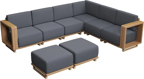 Vista 14 de Aoxun Juego de muebles de patio, juego de sofá de 6 piezas, amarillo/beige Sandy