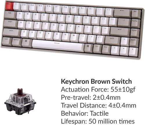 Vista 7 de Keychron Teclado mecánico inalámbrico K6 intercambiable en caliente para Mac, 65% compacto, 68 teclas, Bluetooth, multitarea, teclado