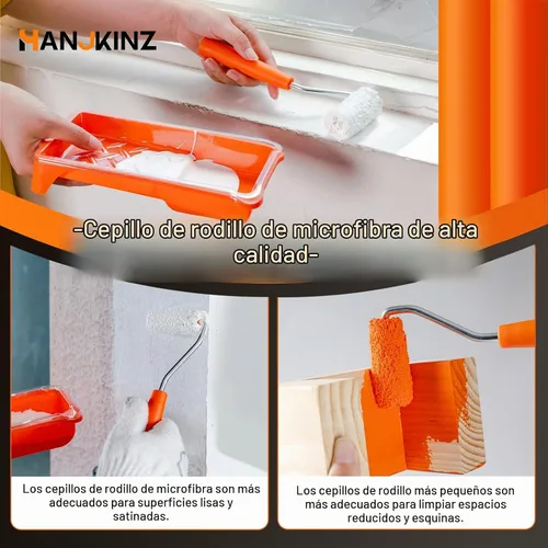 Vista 2 de Kit de rodillos de pintura, kit de 15 rodillos de pintura pequeños de 2 pulgadas con cubiertas de rodillo de pintura de microfibra, bandeja