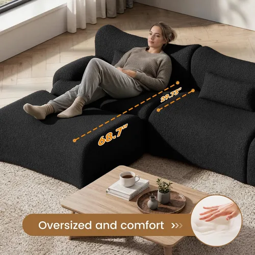 Vista 6 de Sofá modular modular de 126 pulgadas en forma de L para sala de estar, sofá modular de gran tamaño con asientos profundos, sofás modernos con Negro