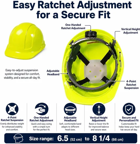 Vista 3 de JORESTECH Casco de Seguridad Duro Naranja de HDPE Estilo Gorra Casco con Suspensión de Trinquete Ajustable de 4 Puntos para Trabajo, Hogar