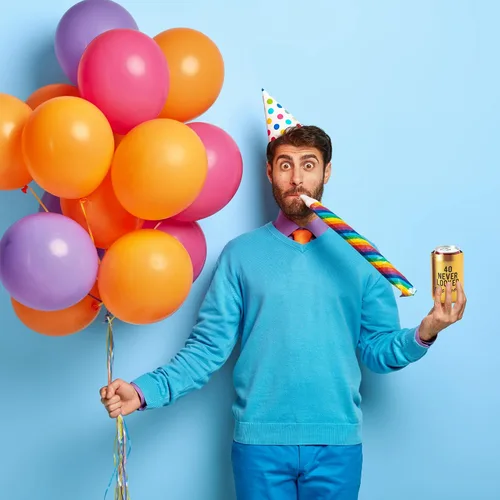 Vista 5 de Saludos a los 40 años – Juego de 12 enfriadores de latas dorados con el texto "40 Never Looked So Good", color negro y dorado para fiestas