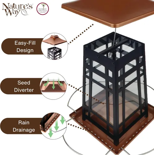 Vista 5 de Nature's Way Comedero colgante de semillas de aves silvestres para decoración de jardín al aire libre, comedero de cenador de cobre de metal, fácil
