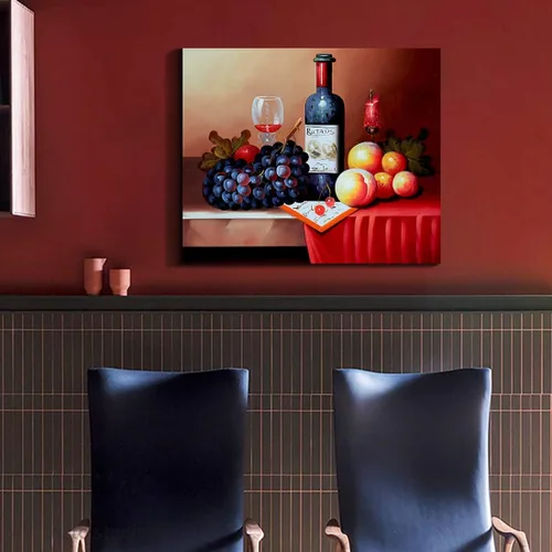 Vista 38 de Denozer - Arte de pared para cocina, lienzo, obras de arte de frutas, uvas, botellas de vino, alimentos, pintura en lienzo para comedor, decoración
