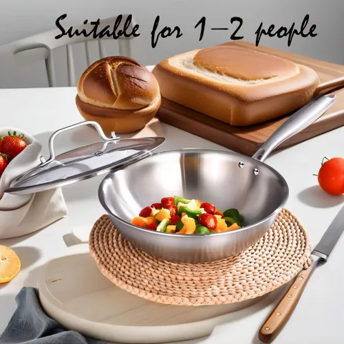 Vista 5 de LOLYKITCH Wok de acero inoxidable de 10 pulgadas con tapa de vidrio Mango
