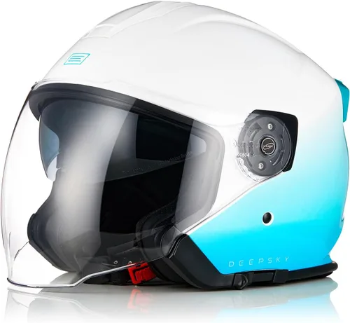 Vista 7 de ORIGINE Casco de motocicleta de cara abierta 3/4 con doble visera para scooters, aprobado por DOT