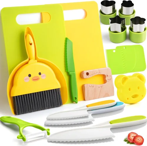 Vista 10 de Yeeammk Montessori - Juego de cuchillos para niños pequeños, 3 cuchillos seguros para niños para cocina real, juegos de cocina, herramientas
