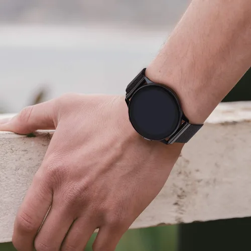 Vista 5 de Amzpas Correa de reloj de metal de liberación rápida de 0.787 in 0.866 in, correa de reloj de acero inoxidable, correa de repuesto magnética de Negro