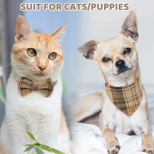 Vista 5 de Breakaway - Collares para gatos – Pajarita a cuadros y bandana para gatos con campana para niñas y niños, accesorios suaves y ajustables