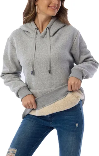 Vista 2 de Malajisi Sudadera con capucha para mujer, forro polar, sherpa, para invierno, casual, ajuste holgado