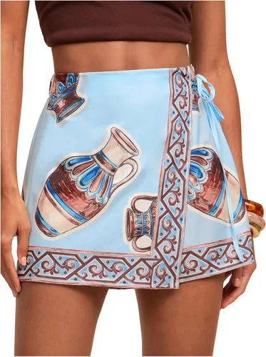 Vista 24 de SweatyRocks Mini faldas bohemias para mujer, pantalones cortos florales con Negro
