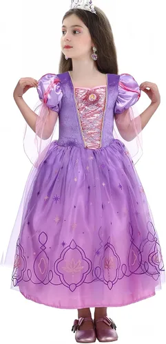 Vista 2 de Lingway Toys Disfraz de princesa de lujo para niñas, vestido de cosplay Rapunzel con accesorios