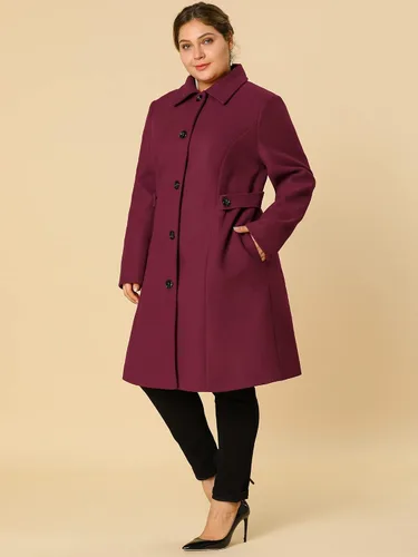 Vista 4 de Agnes Orinda Abrigo largo de invierno con cinturón de un solo pecho para mujer en talla grande