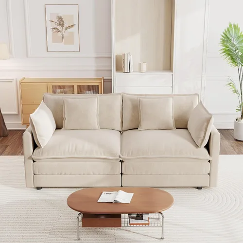 Vista 22 de Sofá modular de felpilla de 111.4 pulgadas, moderno juego de sofá de 3 asientos con asiento profundo, cómodo sofá nube con cojín de espuma doble