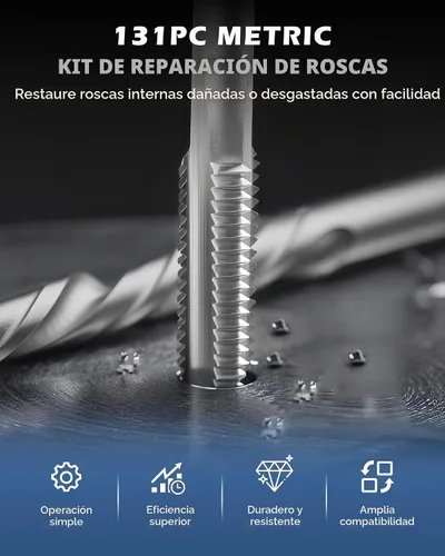 Vista 2 de DAYUAN 131 piezas Kit de reparación de roscas métricas helicoidales, herramienta de inserción de rosca de taladro HSS M5 M6 M8 M10 M12