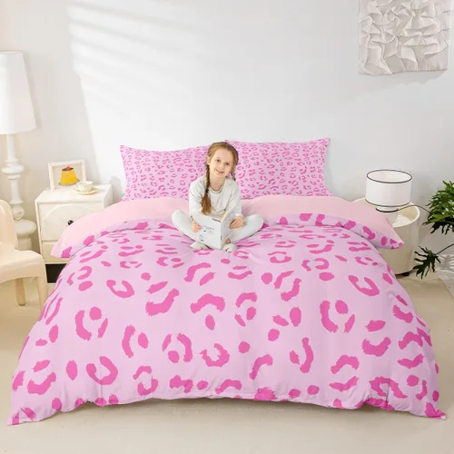 Vista 34 de Juego de funda de edredón para niños, tamaño individual, diseño de cebra y leopardo con purpurina, decoración de habitación para niñas y mujeres