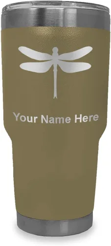 Vista 10 de LaserGram Vaso aislado al vacío de 20 onzas, libélula, grabado personalizado incluido (negro)