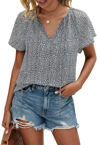 Vista 3 de Mansy - Blusas sueltas de verano con cuello en V y estampado floral para mujer