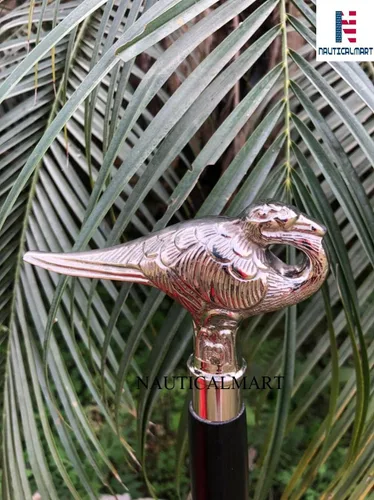 Vista 4 de Bastón cisne de plata de ley con eje de madera de haya negra Bastón Poirot de Agatha Christie